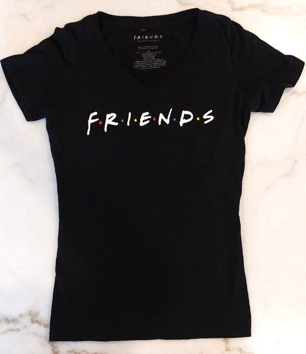 Friends TV Show Black Shirt Short Sleeve V Neck Summer Casual Cotton T-Shirts XS